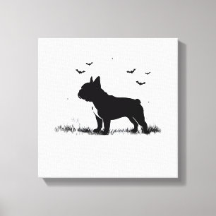 Toile Bouledogue français Chien � Silhouette de lune d'H
