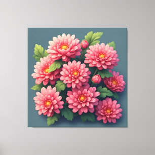 Toile Bouquet de chrysanthèmes rose vif