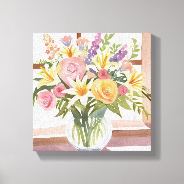 Toile Bouquet de fleurs de printemps | Jolie aquarelle f (Recto)