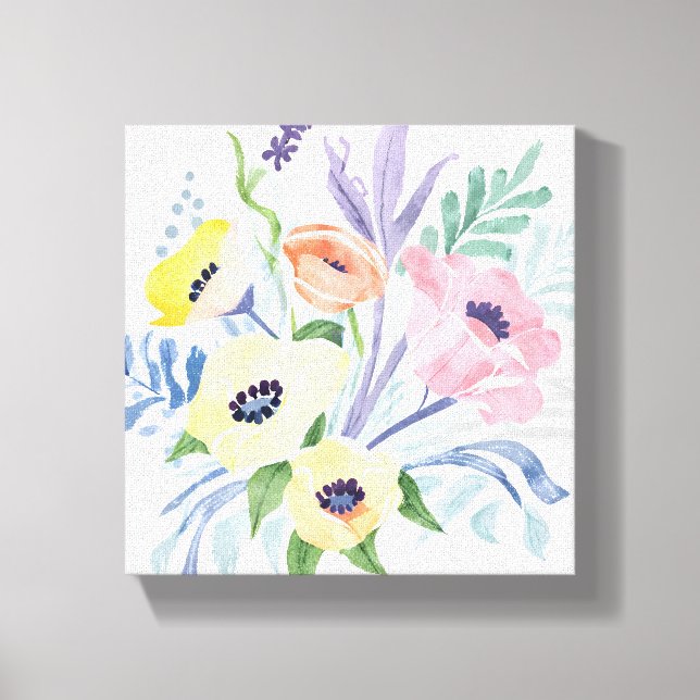 Toile Bouquet de fleurs de printemps | Jolie aquarelle f (Recto)