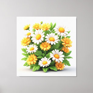 Toile Bouquet de pâquerettes lumineuses avec des fleurs