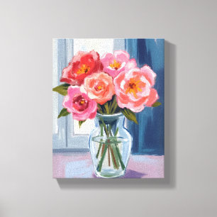 Toile Bouquet de rose rose Vase en verre floral romantiq