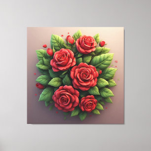 Toile Bouquet de roses rouges vibrant