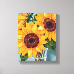 Toile Bouquet de tournesols   Fleurs jaunes à l'aquarell