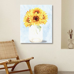 Toile Bouquet de tournesols rustique aquarelle dans un p