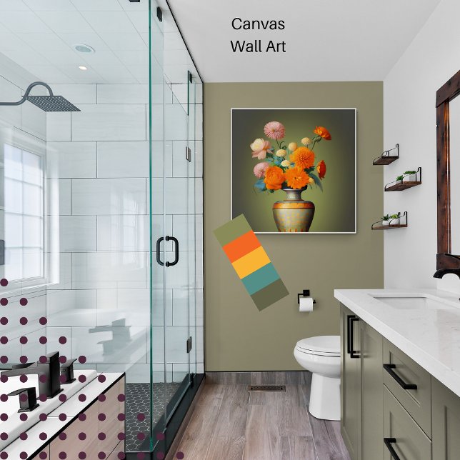 Toile Bouquet floral vert sauge avec orange (Créateur téléchargé)