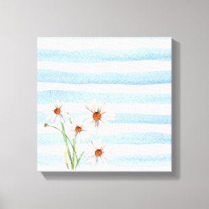 Toile bouquet marguerrier blanc sur bande aquarelle