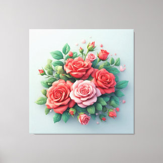 Toile Bouquet Vif Avec Des Fleurs Rouges Et Roses