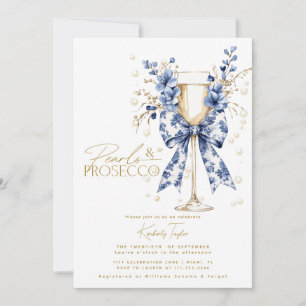 Toile Bow Floral Pearls & Prosecco Brautparty Einladung