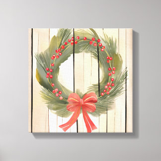 Toile Bow rouge couronne de Noël | Jolie aquarelle de pi