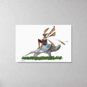 Toile Boy Fairy Riding Sur Turtle Stretched Canvas Impri