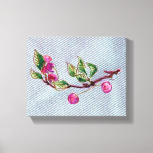 Toile Branche cerise sur denim