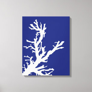 Toile Branche du corail, bleu marine et blanc