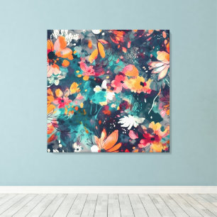Toile Brilliant Turquoise et multicolore Floral Abstrait