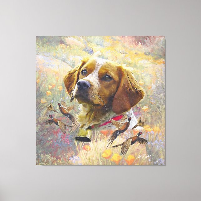 Toile Brittany Spaniel Art, Chasse de faisan (Recto)