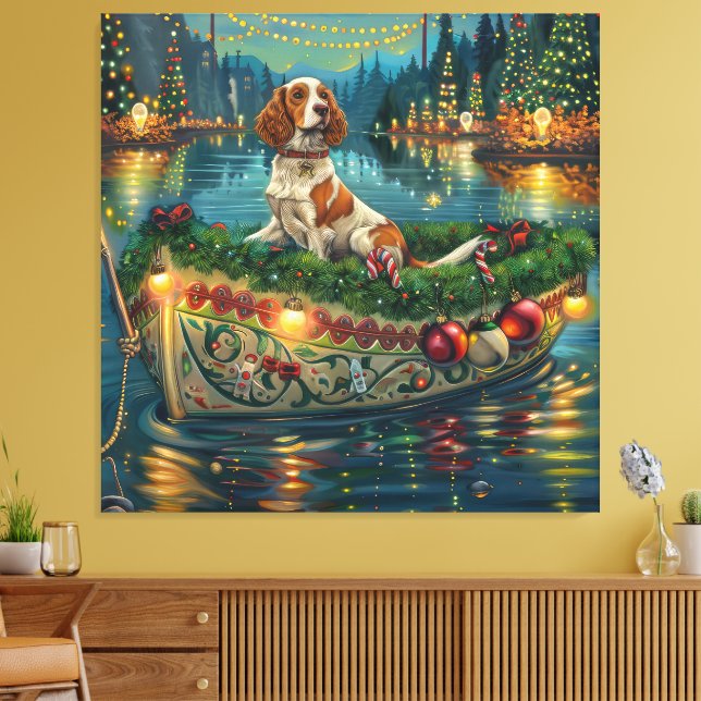 Toile Brittany Spaniel Noël Festive Voyage (Insitu(Salon))