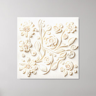 Toile Broderie florale ivoire