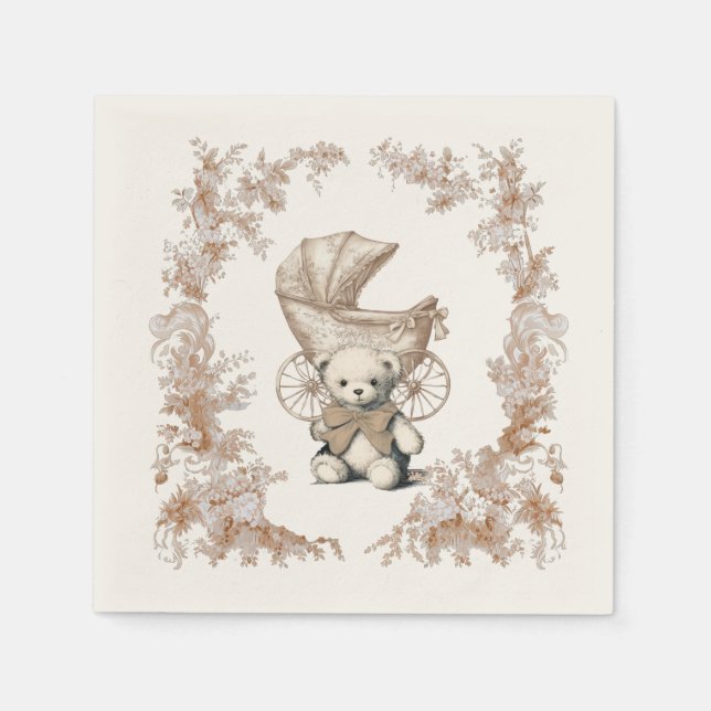 Toile Brown Teddy Bear Carriage Baby Dusche Serviette (Vorderseite)