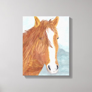Toile Brown Wild Horse Blue Mountain Lake - acrylique.