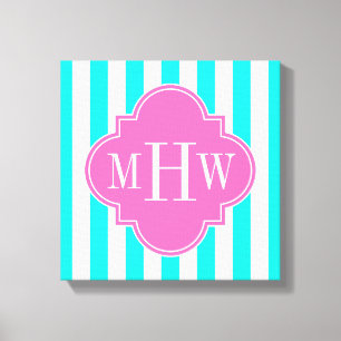 Toile Brt Aqua Wt Stripe HotPink#2 Quatrefoil 3 Monogram
