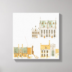 Toile Bruges Belgique. Hôtel de ville et traditionnel