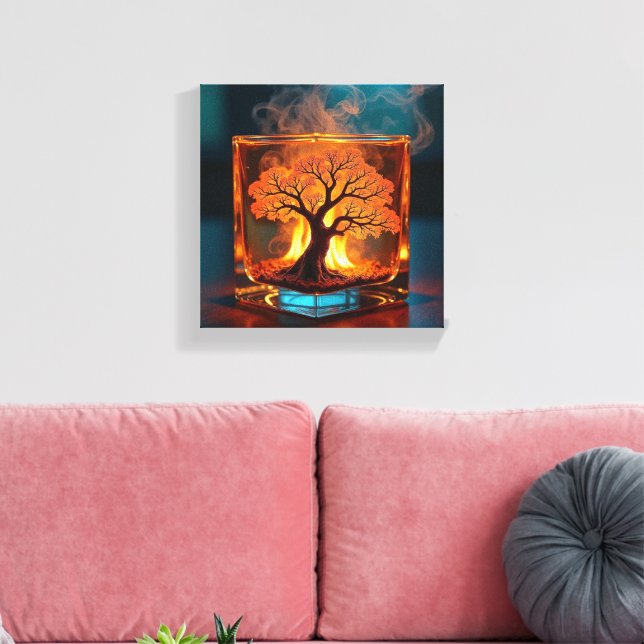 Toile Brûler Arbre à l'intérieur de verre Whiskey Cube A (Insitu(Salon))