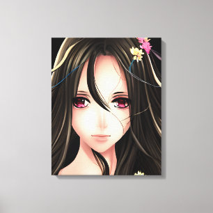 Toile Brunette Rose Eyed Anime Girl Cartoon