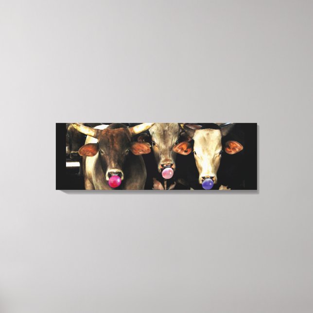 Toile Buble Gum soufflant Rodeo Bull Vaches Western Pop  (Recto)