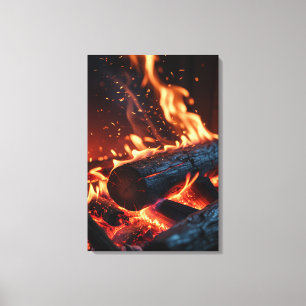 Toile Bûches en feu – Feu et étincelles éclatants