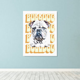 Toile Bulldog anglais avec police rétro
