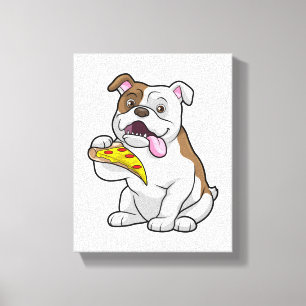 Toile Bulldog avec morceau de pizza