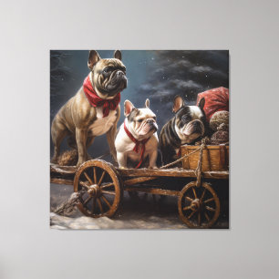 Toile Bulldog français décoration de Noël traîneau ennei