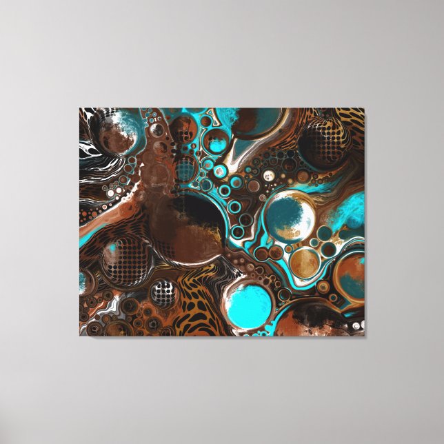Toile Bulles en marbre Brown et bleu Art fluides (Recto)