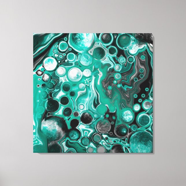 Toile Bulles turquoises et noires Cellules d'art fluides (Recto)