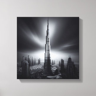 Toile Burj Khalifa Monochrome Skyline - Dramatique urbai