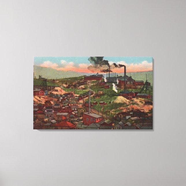 Toile Butte, MT - Vue des usines et des maisons sur Hill (Recto)