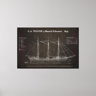 Toile C.A. THAYER 3-Mastered Schooner Blueprint 1895