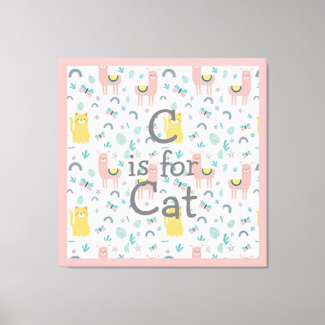 Toile C est pour Cat Boho Cute Alapaca Pink Trim Nursery (Recto)
