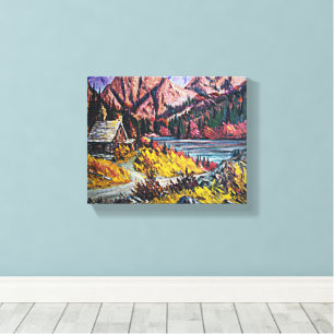 Toile Cabine au bord du lac Peinture d'art 10x8