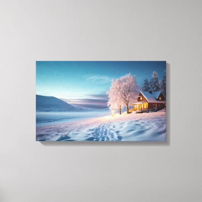 Toile Cabine douillet dans la neige scintillante (Recto)