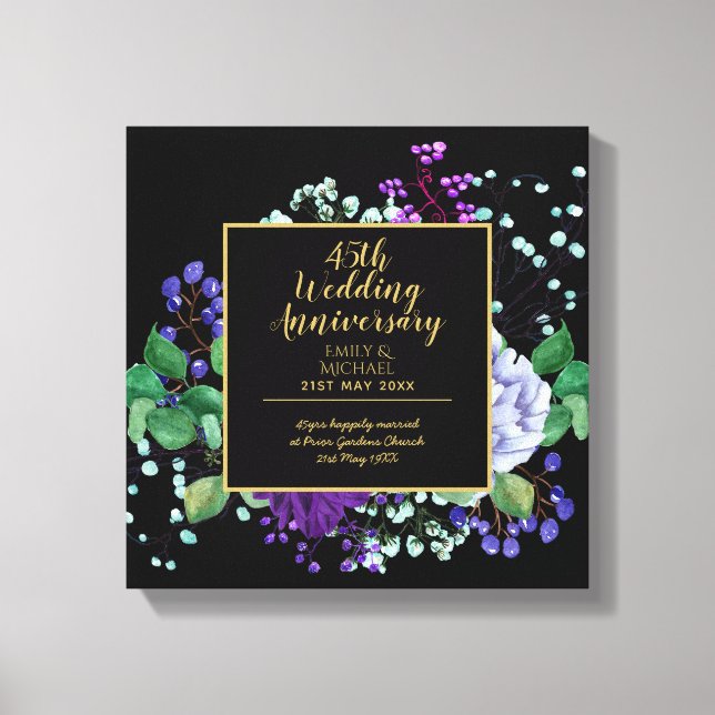 Toile Cadeau de 45e anniversaire de mariage Fleur bleue  (Recto)