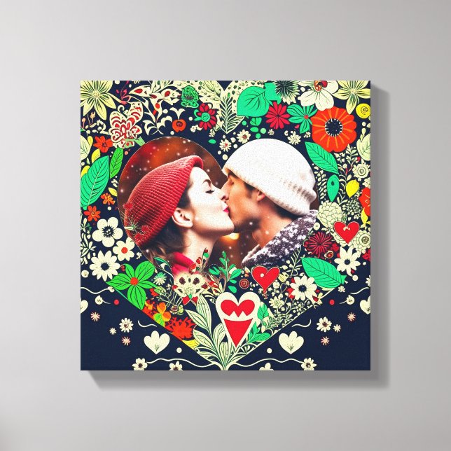 Toile Cadeau de coeur floral personnalisé Cadeau romanti (Recto)