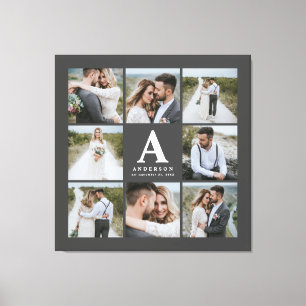 Toile Cadeau de famille mariage monogramme photo multipl