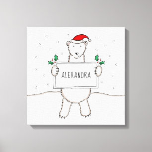 Toile Cadeau d'ours polaire de Noël personnalisé