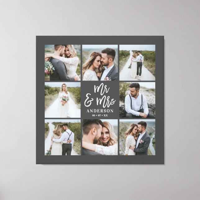 Toile Cadeau famille mariage multiphoto monogramme (Recto)