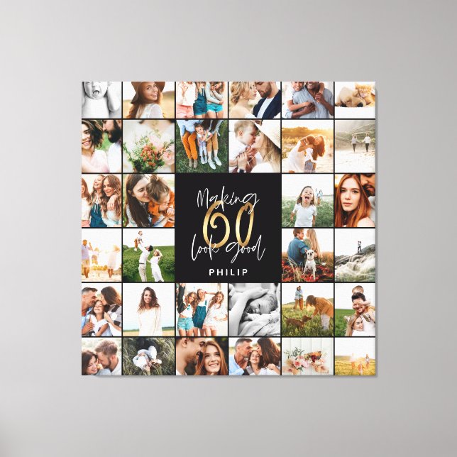 Toile Cadeau moderne 60e anniversaire multi photo script (Recto)