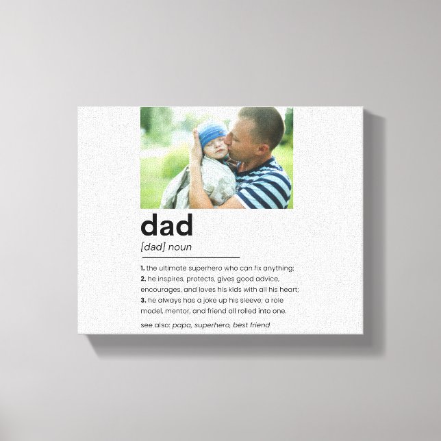 Toile Cadeau photo papa personnalisé, définition papa (Recto)
