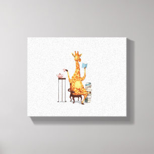 Toile Cadeaux de girafes mignonnes, de livres et de thé