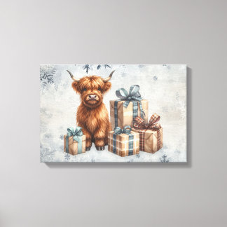 Toile Cadeaux de vache Highland bleue d'hiver