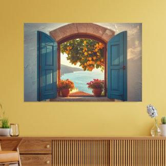 Toile Cadre de vue de fenêtre méditerranéenne Balcon au 